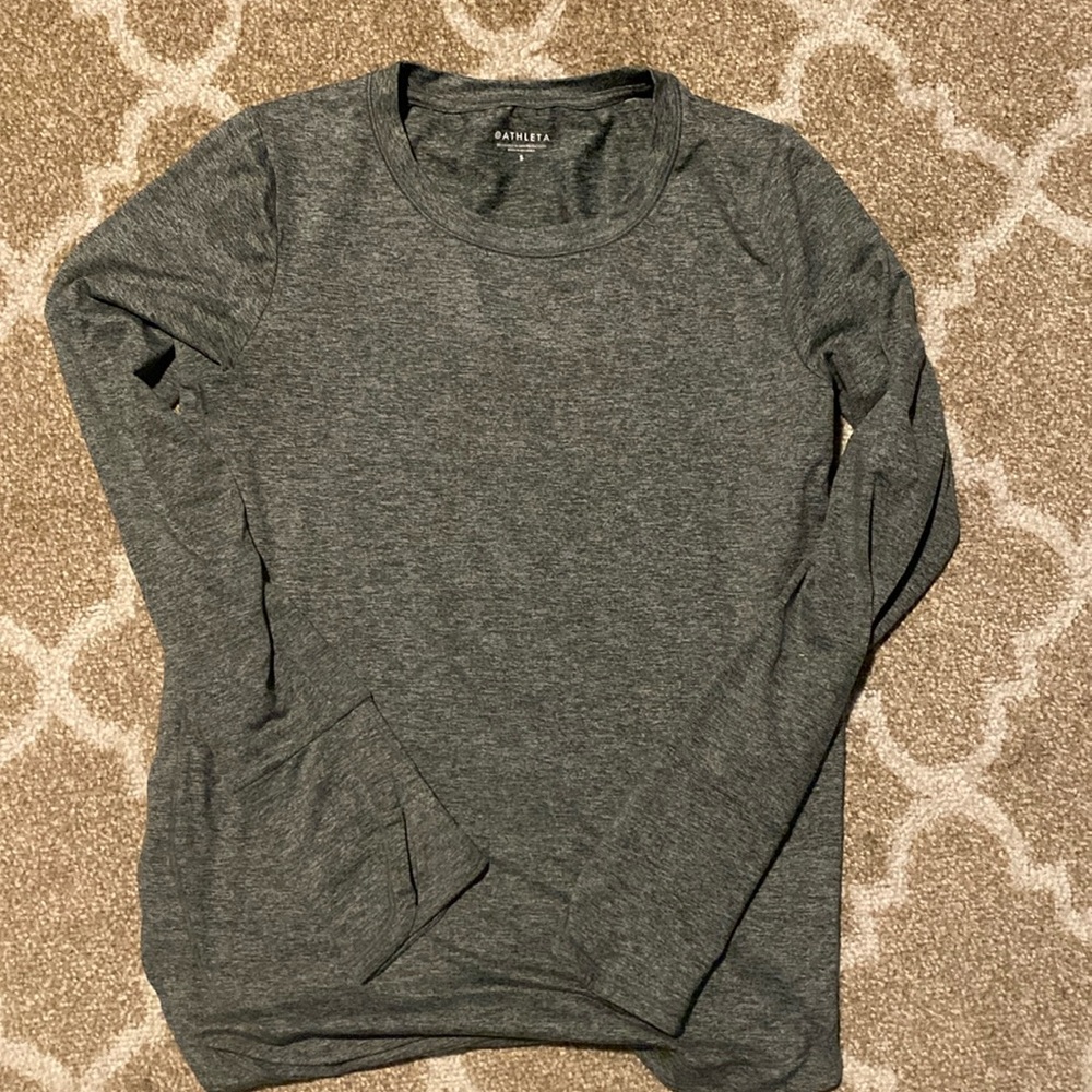 Athleta long sleeve top, grey/green, size small